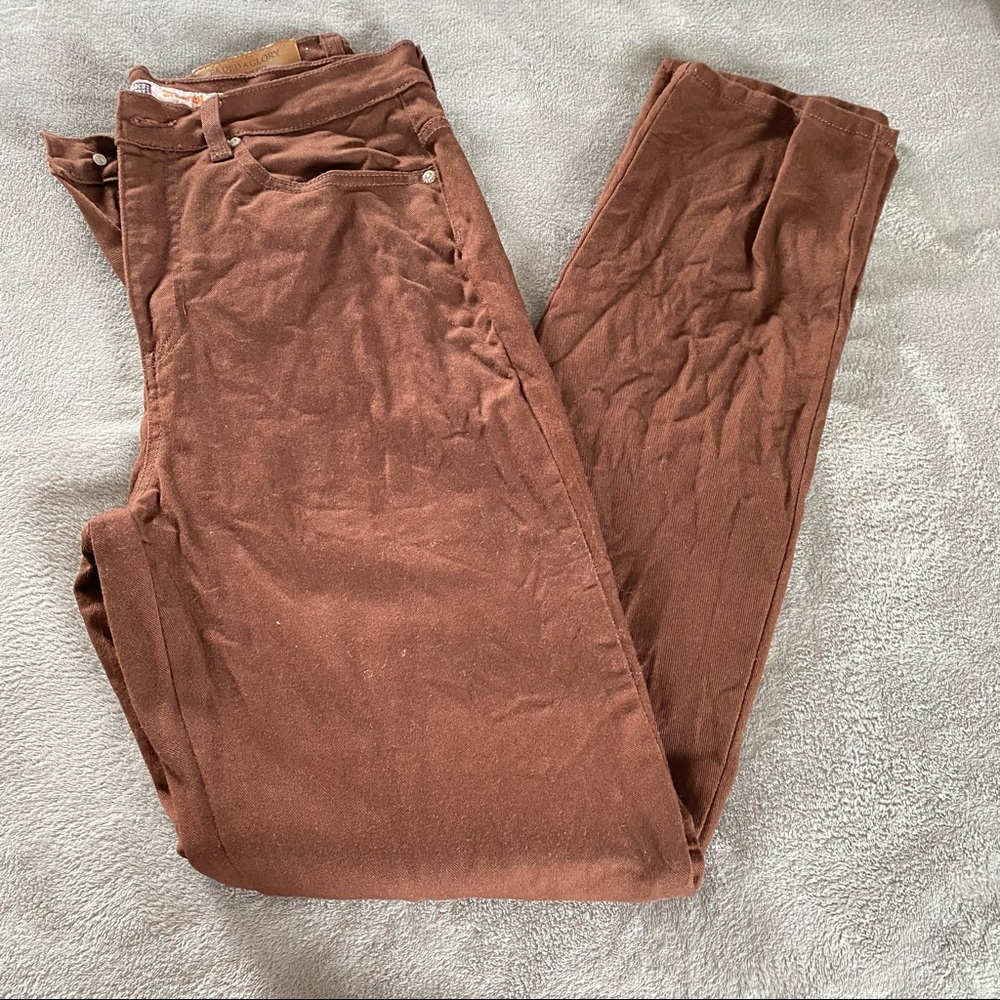 brown straight leg style jeans